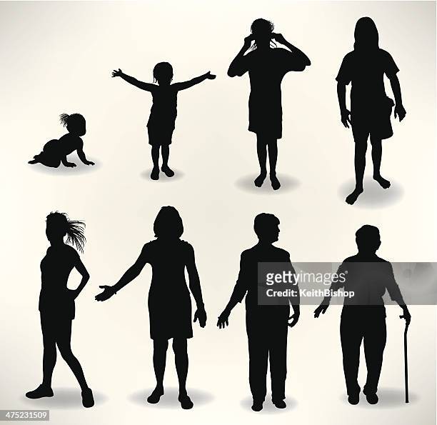 human women age progression - grandma cane stock illustrations
