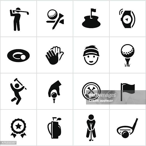 ilustraciones, imágenes clip art, dibujos animados e iconos de stock de iconos negros de golf - golf flag