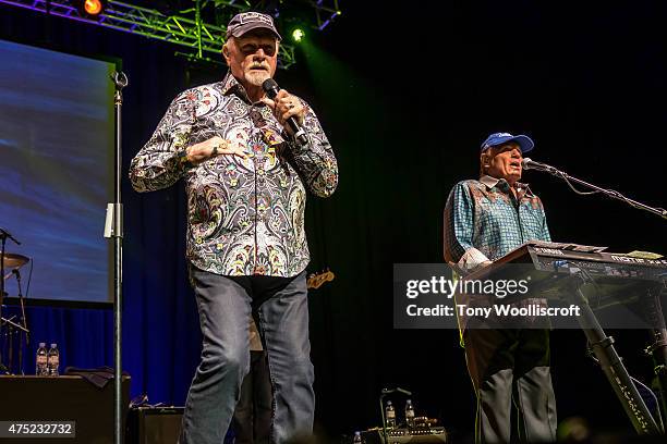 Mike Love and Bruce Johnston of the Beach Boys performs at Barclaycard Arena on May 29, 2015 in Birmingham, England.