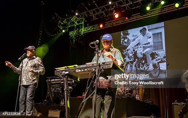 Mike Love and Bruce Johnston of the Beach Boys performs at Barclaycard Arena on May 29, 2015 in Birmingham, England.