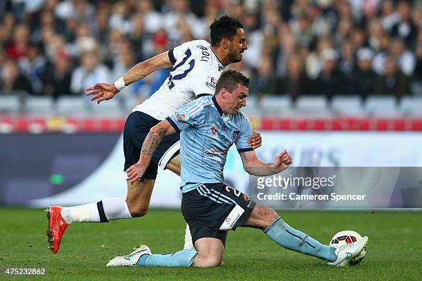 Sebastian Ryall of Sydney FC and Nacer Chadli of Hotspur contest the ball during the international friendly match between Sydney FC and Tottenham...
