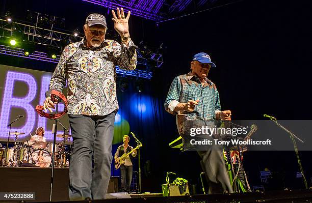 Mike Love and Bruce Johnston of the Beach Boys performs at Barclaycard Arena on May 29, 2015 in Birmingham, England.