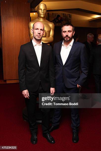 Nominees Richard Rowley and Jeremy Scahill attend the 86th Annual Academy Awards Documentaries held at the AMPAS Samuel Goldwyn Theater on February...