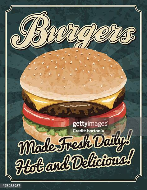 bildbanksillustrationer, clip art samt tecknat material och ikoner med vintage burger poster - sesam