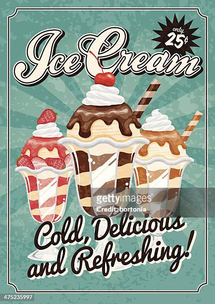 illustrazioni stock, clip art, cartoni animati e icone di tendenza di gelato vintage poster - frappè