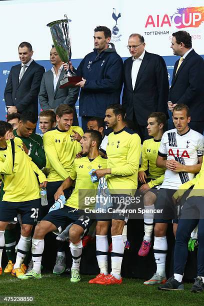 Hugo Lloris of Hotspur and team mates celebrate after winning the international friendly match between Sydney FC and Tottenham Spurs at ANZ Stadium...