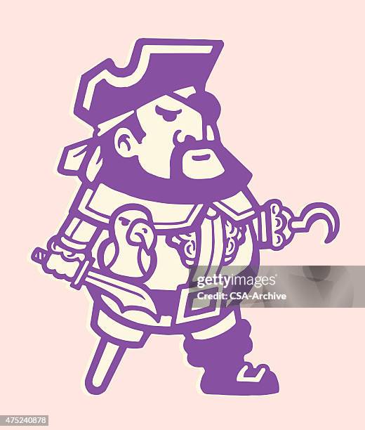 pirate with hook and peg leg - pirate hook stock illustrations