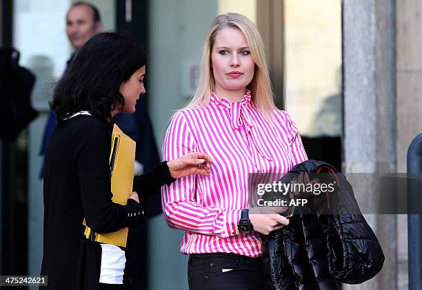 Anna-Lena Wulff , daughter of the former German President leaves the regional court in Hanover, central Germany, on February 27, 2014 after a court...