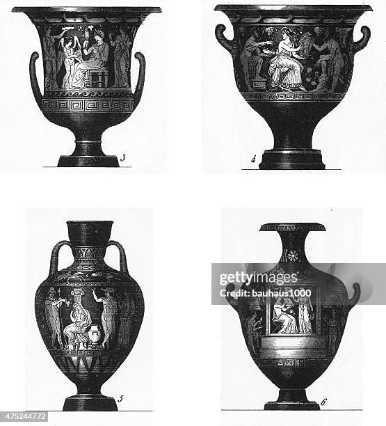 ancient grecian and egyptian urn engravings - etruscan stock illustrations