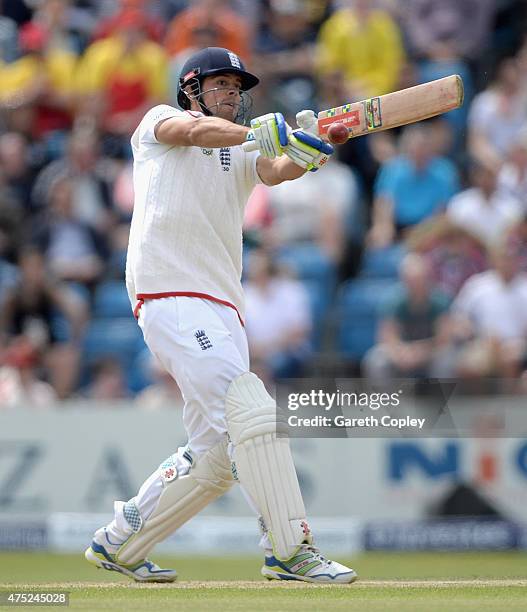 England captain Alastair Cook bats during day two of 2nd Investec Test match between England and New Zealand at Headingley on May 30, 2014 in Leeds,...