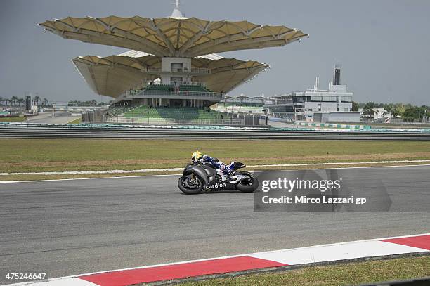 Karel Abraham of Czech and Cardion AB Motoracing rounds the bend during the MotoGP Tests in Sepang - Day Two at Sepang Circuit on February 27, 2014...