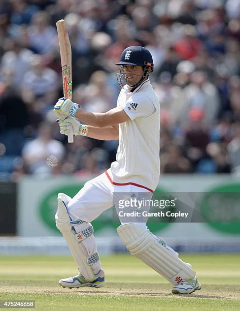 England captain Alastair Cook bats during day two of 2nd Investec Test match between England and New Zealand at Headingley on May 30, 2014 in Leeds,...