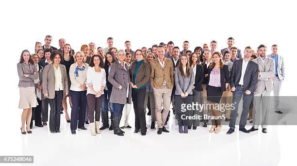 crowd of happy business people isolated on white. - large group of people stock pictures, royalty-free photos & images