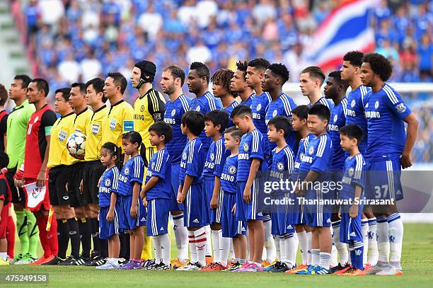 Chelsea team poses during the international friendly match between Thailand All-Stars and Chelsea FC at Rajamangala Stadium on May 30, 2015 in...