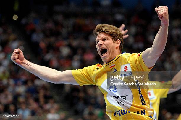 Tobias Reichmann of Kielce reacts during the "VELUX EHF FINAL4" semi final match FC Barcelona and KS Vive Tauron Kielce at Lanxess Arena on May 30,...