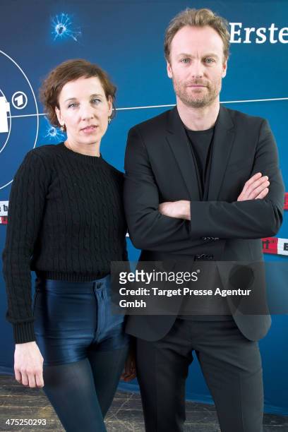 Meret Becker and Mark Waschke attend the presentation of the new Berlin Tatort Team at Soho House on February 27, 2014 in Berlin, Germany.