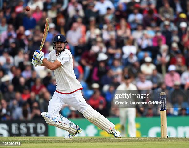 Alastair Cook of England smashes the ball to the boundary during day two of the 2nd Investec Test Match between England and New Zealand at Headingley...