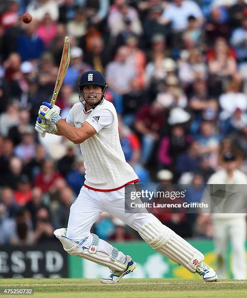 Alastair Cook of England smashes the ball to the boundary during day two of the 2nd Investec Test Match between England and New Zealand at Headingley...