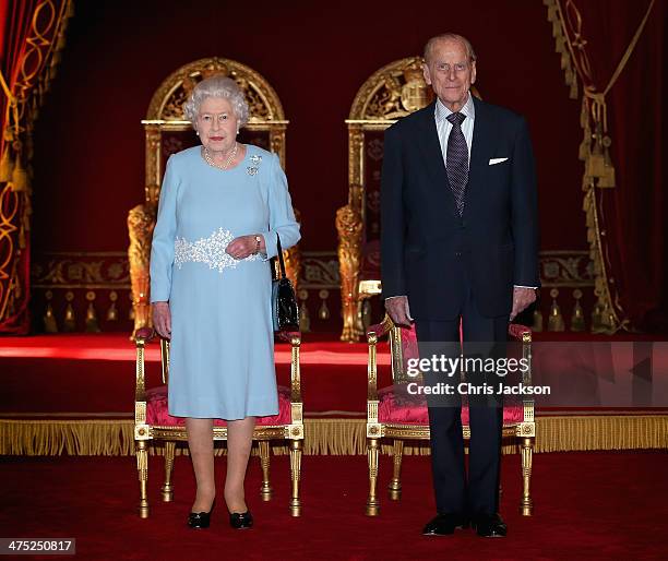 Queen Elizabeth II and Prince Phillip, Duke of Edinburgh prepare to present awards for the Queen's Anniversary Prizes for Higher and Further...