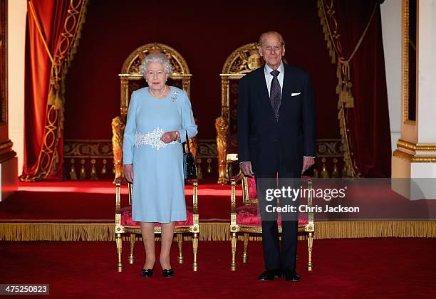 Queen Elizabeth II and Prince Phillip, Duke of Edinburgh prepare to present awards for the Queen's Anniversary Prizes for Higher and Further...