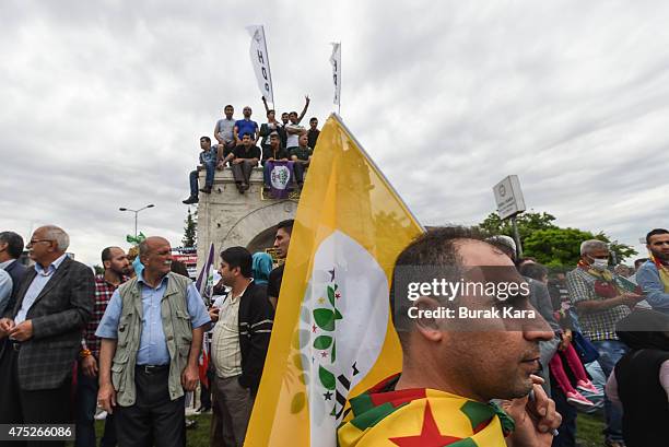 Supporters of Selahattin Demirtas, co-chairman of the pro-Kurdish People's Democratic Party , attend an election rally ahead of Turkey's June 7...