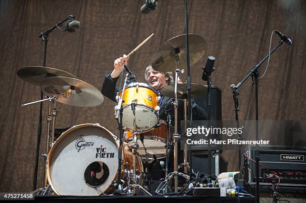 Mario Goossens of Triggerfinger performs on stage at the Veltins-Arena on May 30, 2015 in Gelsenkirchen, Germany.