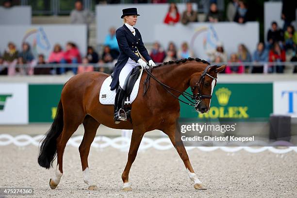 Nadine Capellmann of Germany rides on Girasol 7 of the dressage Grand-Prix CDI competition during the 2015 CHIO Aachen tournament at Aachener Soers...