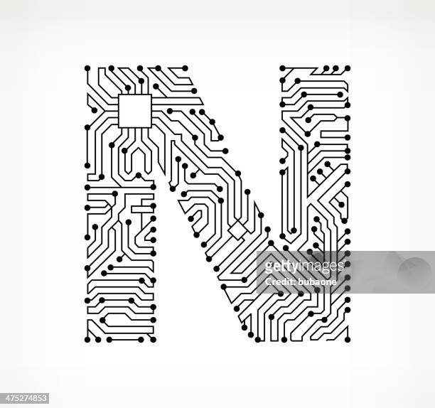 bildbanksillustrationer, clip art samt tecknat material och ikoner med letter n circuit board on white background - bokstaven n