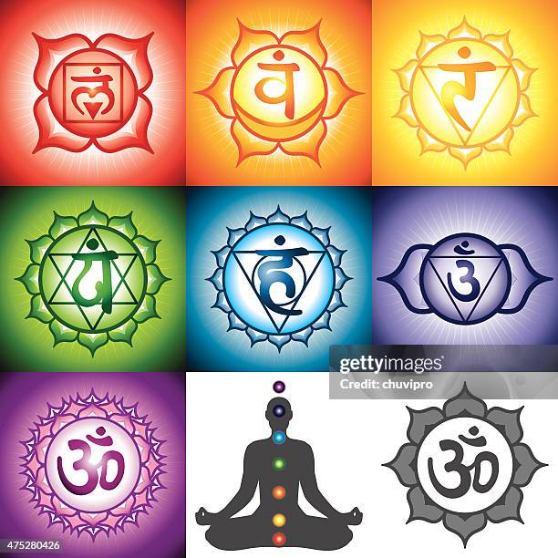 ilustraciones, imágenes clip art, dibujos animados e iconos de stock de de los siete chakras - chakra