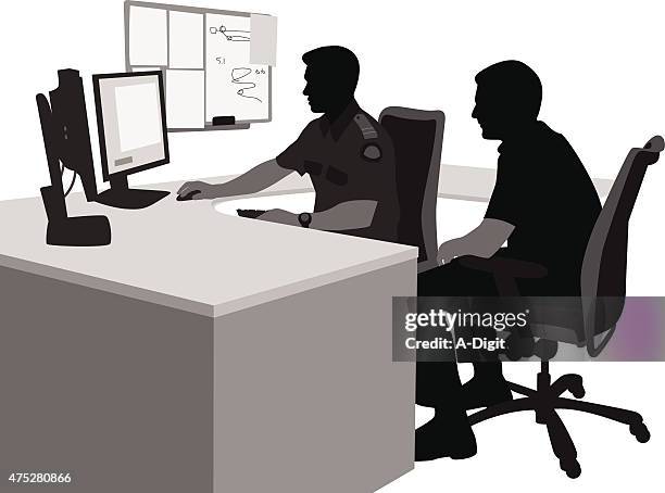 illustrazioni stock, clip art, cartoni animati e icone di tendenza di team di sicurezza - man working on desktop vector