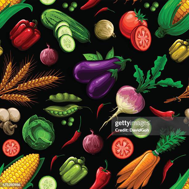 illustrazioni stock, clip art, cartoni animati e icone di tendenza di seamless pattern di verdura - verdure