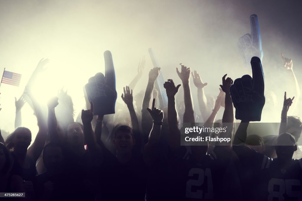 Crowd of sports fans cheering