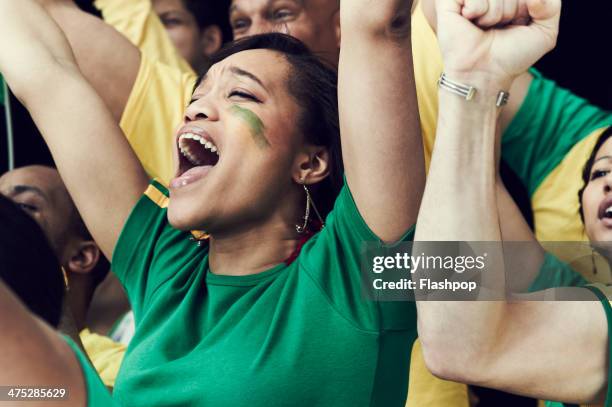crowd of brazilian fans cheering - face paint stock pictures, royalty-free photos & images