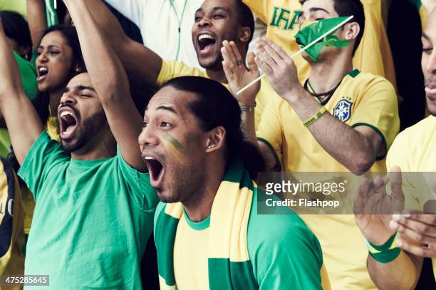 crowd of brazilian fans cheering - cu fan - fotografias e filmes do acervo