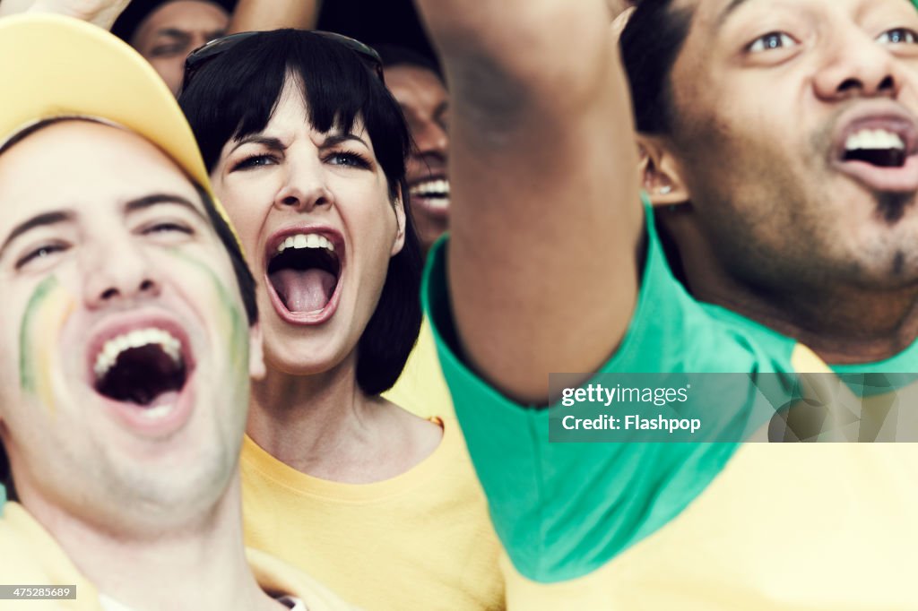 Crowd of Brazilian fans cheering