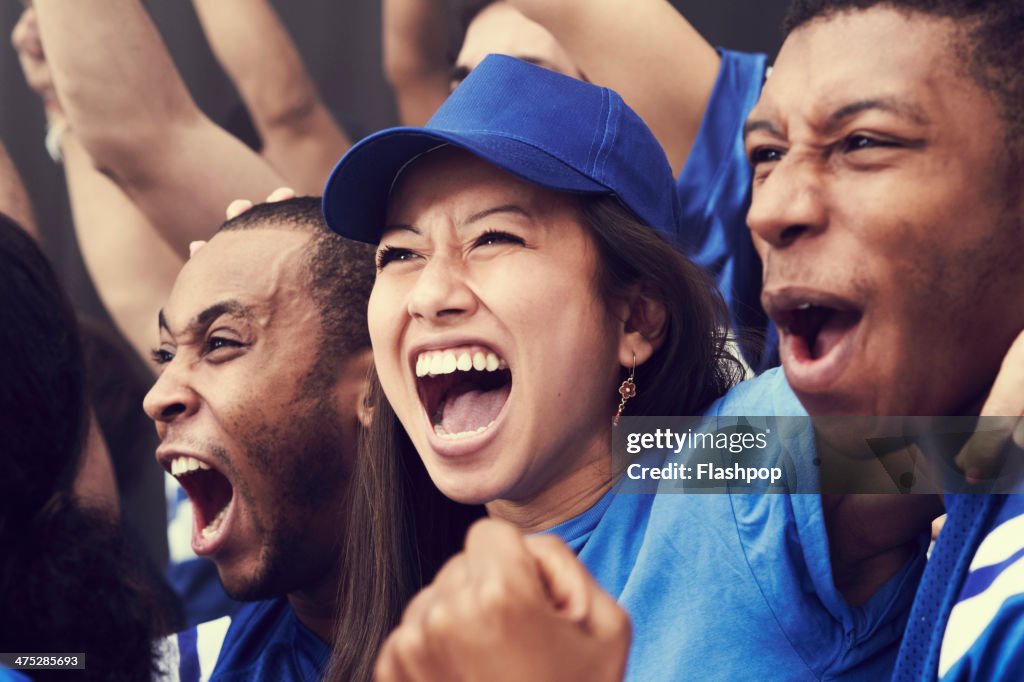 Crowd of sports fans cheering