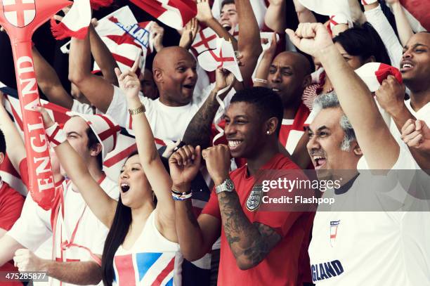 crowd of england fans at sporting event - sports event stock pictures, royalty-free photos & images