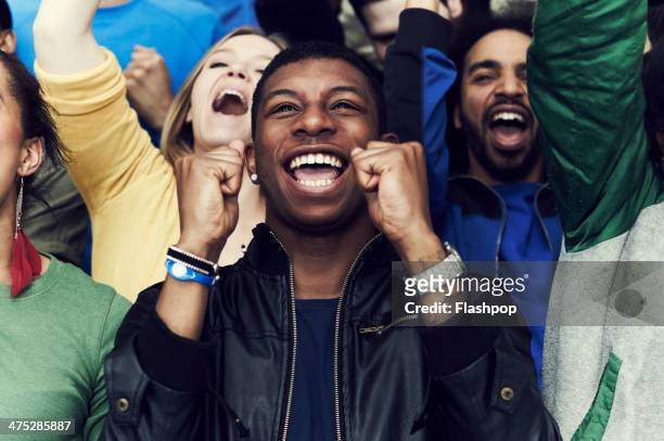 crowd of sports fans cheering - avvenimento sportivo foto e immagini stock