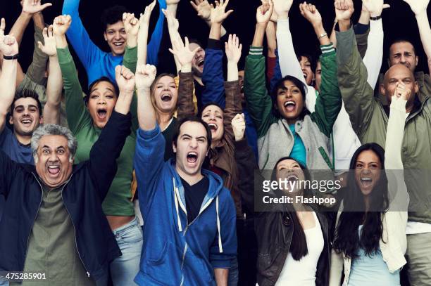 crowd of sports fans cheering - sport venue stock pictures, royalty-free photos & images