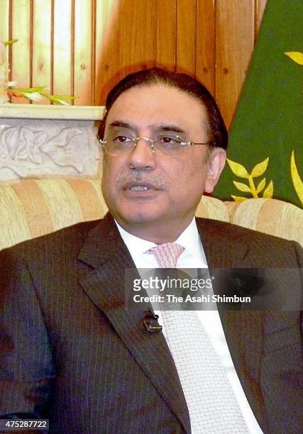 Pakistan President Asif Ali Zardari speaks during a group interview with Japanese media on Febraury 19, 2011 in Islamabad, Pakistan.
