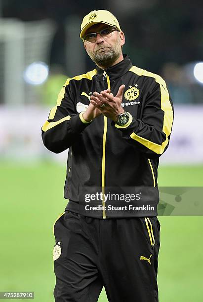 Head coach Juergen Klopp of Dortmund looks dejected after loosing the DFB Cup Final match between Borussia Dortmund and VfL Wolfsburg at...