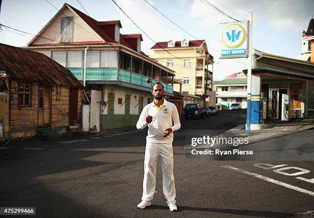 Fawad Ahmed of Australia poses on May 30, 2015 in Roseau, Dominica.