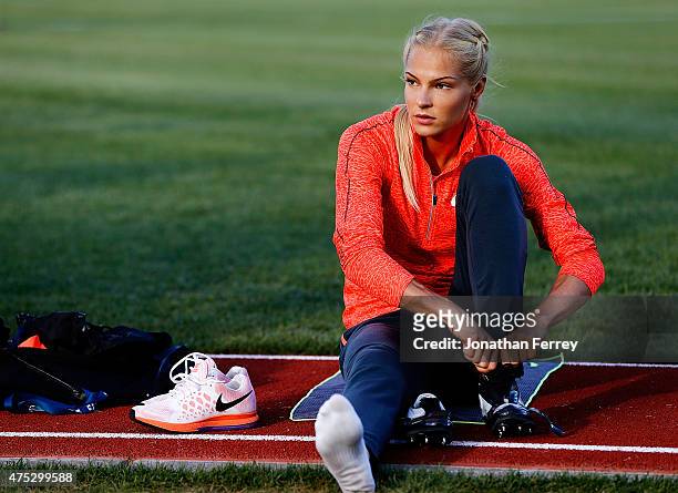 Darya Klishina of Russia warms up before the long jump during Day 1 of the IAAF Diamond League Prefontaine Classic at Hayward Field on May 29, 2015...