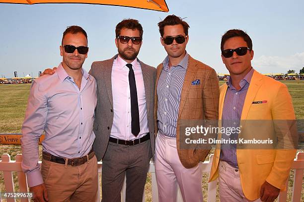 Johnny Lee Miller, Joshua Jackson and Andrew Rannells attend the Eighth-Annual Veuve Clicquot Polo Classic at Liberty State Park on May 30, 2015 in...