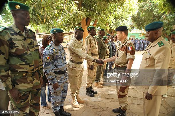 Malian Army Chief of Staff General Mahamane Toure and French Army Chief of Staff, General Pierre de Villiers recview troops upon de Villiers' arrival...