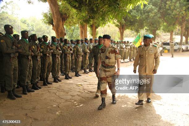 Malian Army Chief of Staff General Mahamane Toure and French Army Chief of Staff, General Pierre de Villiers review troops upon de Villiers' arrival...
