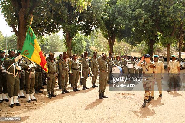 Malian Army Chief of Staff General Mahamane Toure and French Army Chief of Staff, General Pierre de Villiers review troops upon de Villiers' arrival...