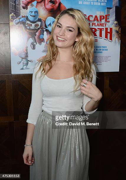 Lily James attends a VIP screening of Harvey Weinstein's "Escape From Planet Earth" at The W Hotel on February 27, 2014 in London, England.
