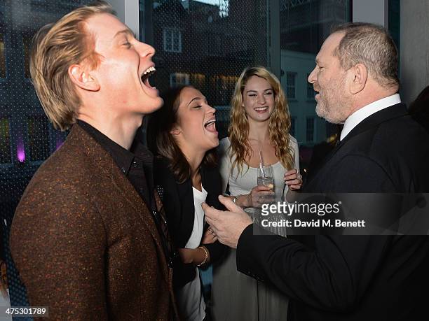Freddie Fox, Alicia Vikander, Lily James and Harvey Weinstein attend a VIP screening of Harvey Weinstein's "Escape From Planet Earth" at The W Hotel...