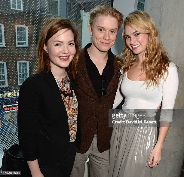 Holliday Grainger, Freddie Fox and Lily James attend a VIP screening of Harvey Weinstein's "Escape From Planet Earth" at The W Hotel on February 27,...
